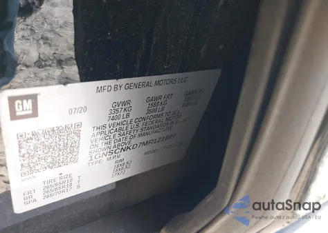 2021 Chevrolet Tahoe 2Wd Lt z USA, uszkodzony, nr VIN 1GNSCNKD7MR121887